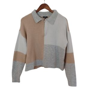 MM BY MY MICHELLE Cozy Partial Zip Front Square Color Block Cardigan Sweater Top